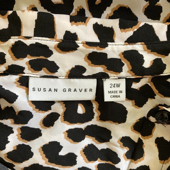 susan graver button down silky top NWOT leopard print size 24W black white - Picture 10 of 11